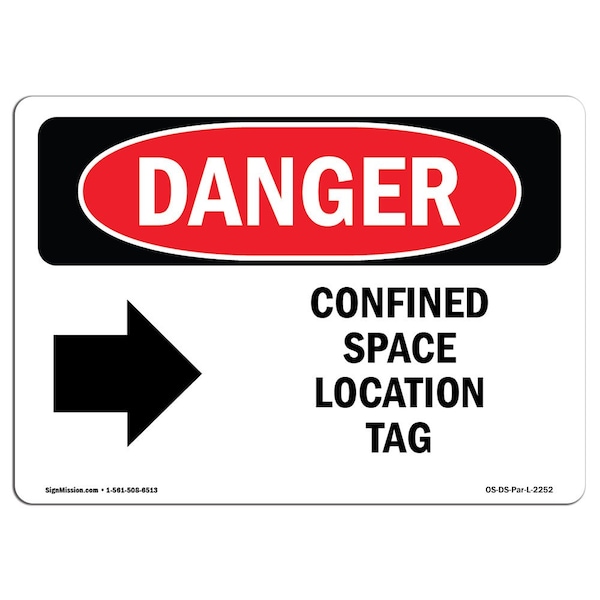 OSHA Sign, Confined Space Location Tag, 5in X 3.5in Decal, 10PK, 5" W, 3.5" H, Landscap, PK10